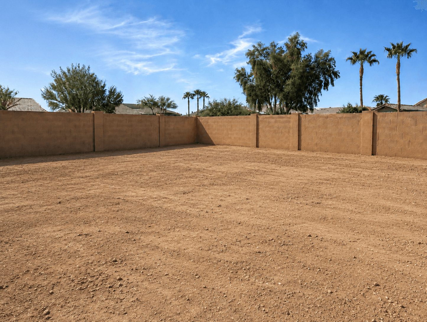 Before — bare dirt yard before rock installation — Phoenix, AZ