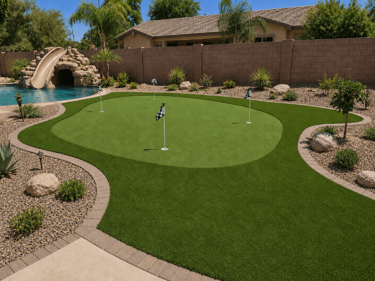 Multi-hole backyard putting green layout — Phoenix, AZ