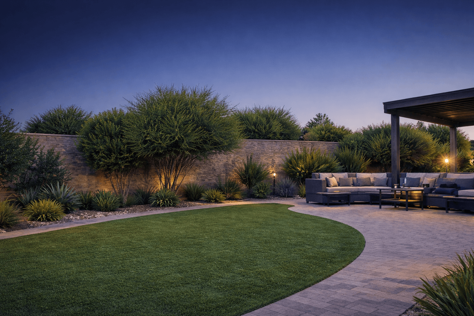 East Valley backyard transformation with turf, pavers, and pergola